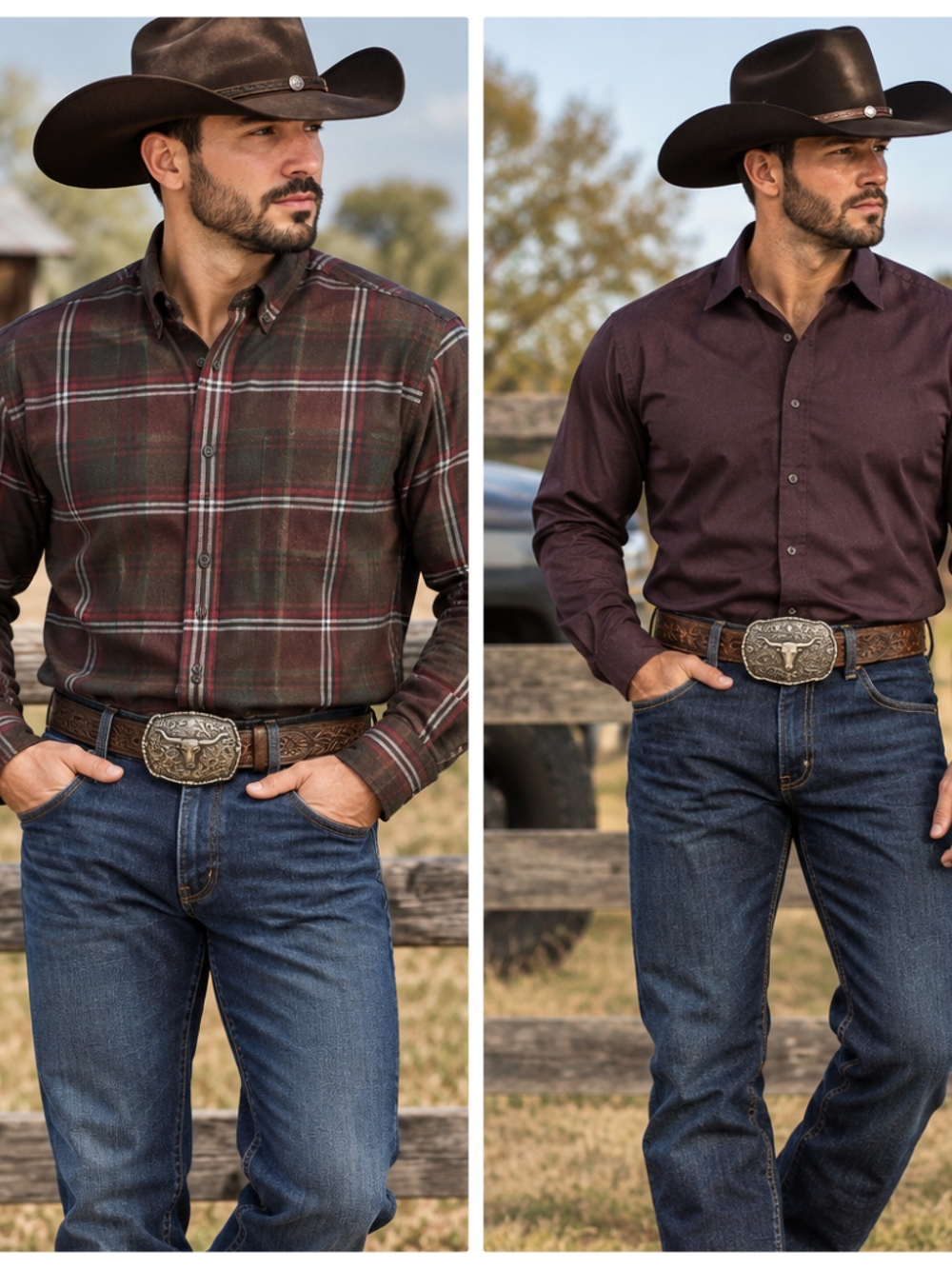 Men's Maroon 1 EXPRESS brand Plaid & 1 Solid Western Shirt  MIX&NY- Brand